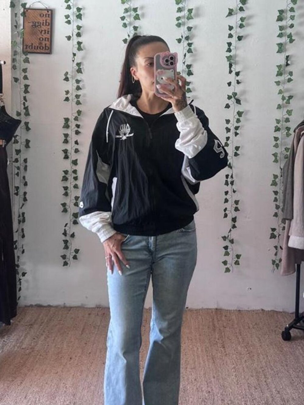 Vintage 90s Air Jordan black and white full zip windbreaker with hood size small